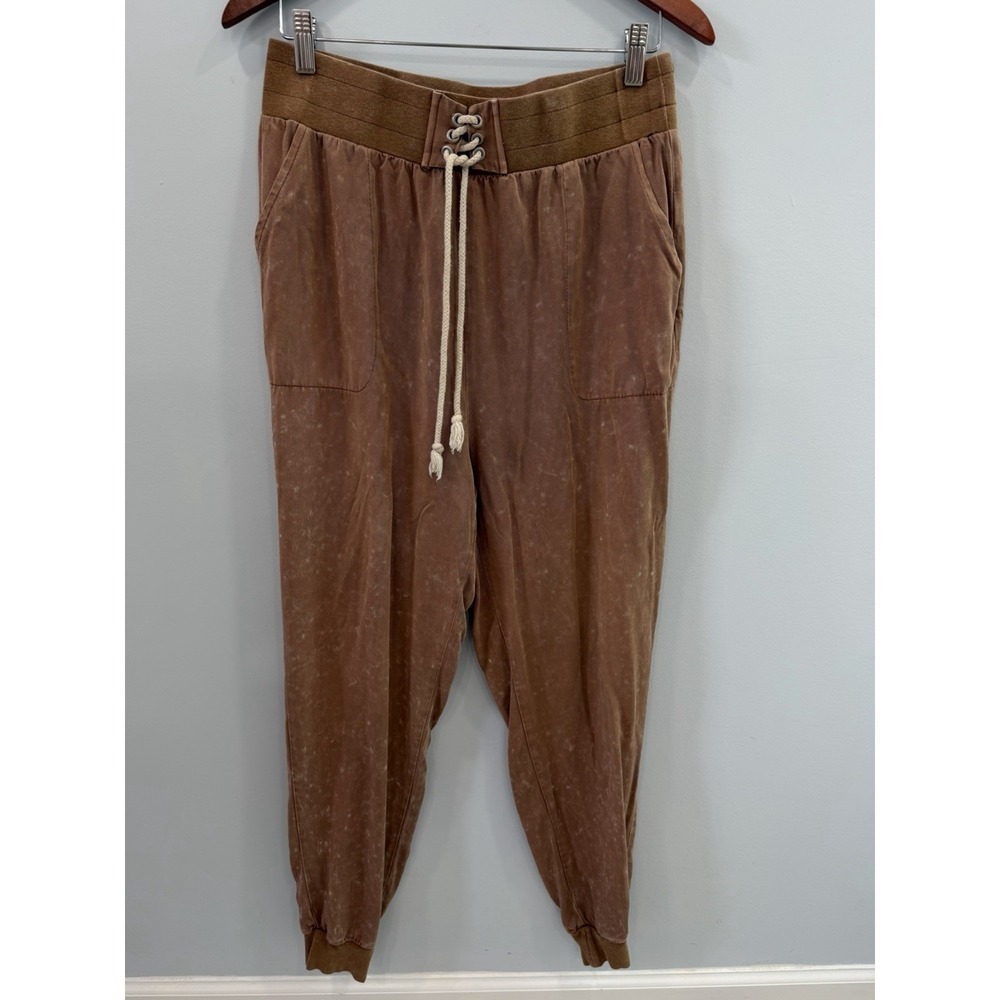 White Birch Cotton Mineral Wash Jogger Pants Lace Up Waist L Boho Minimalist